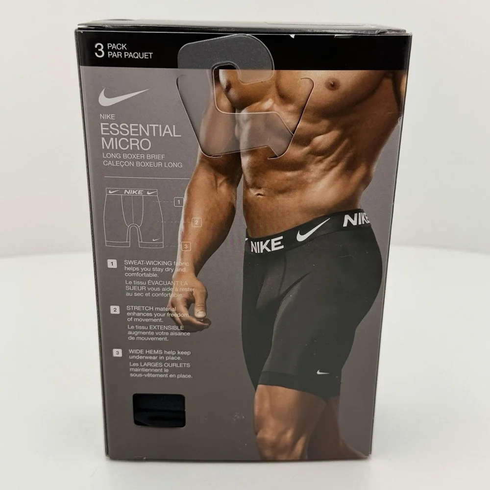 Nike Essential Micro Long Leg Boxer Briefs 3-Pack - Black Men's Size M
